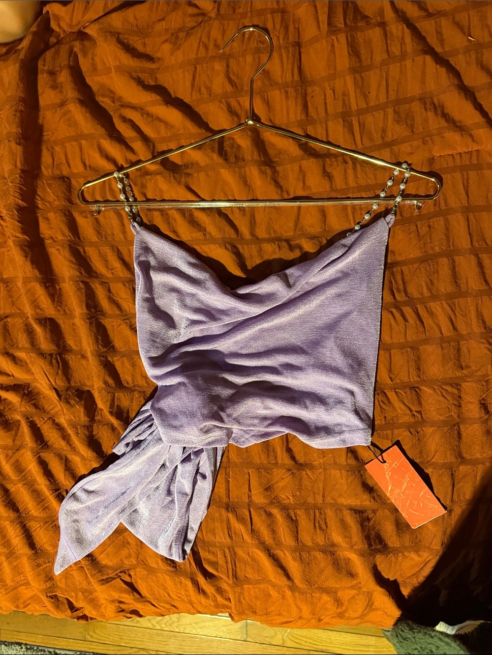 Cider Lavender Pearl-strap Draped Camisole-Never Worn